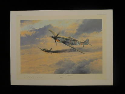 B3 RARE Robert Taylor ""Knights Cross"" Limited Edition: B3 RARE Robert Taylor "Knights Cross" Limited Edition Print signed by Luftwaffe Ace Oberst Erich Hartmann KC with Oak Leaves, Swords and Diamonds. This is the Limited Edition number 631 / 1250 publish