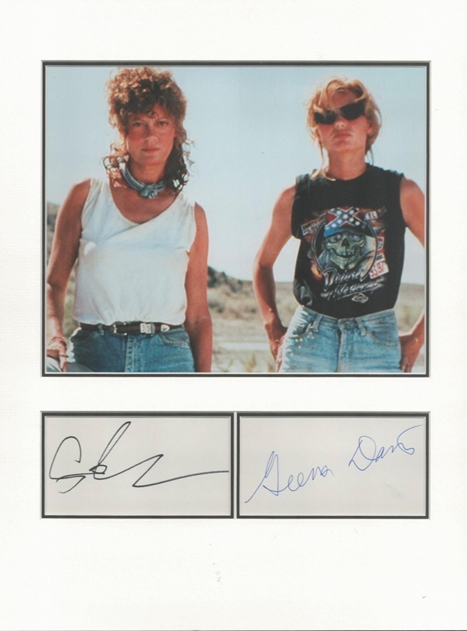 Susan Sarandon and Geena Davis (Thelma and Louise): Susan Sarandon and Geena Davis (Thelma and Louise) autograph mounted display, photo included. 16 x 12 inches overall. Good condition. All autographs come with a Certificate of Authenticity. We combine