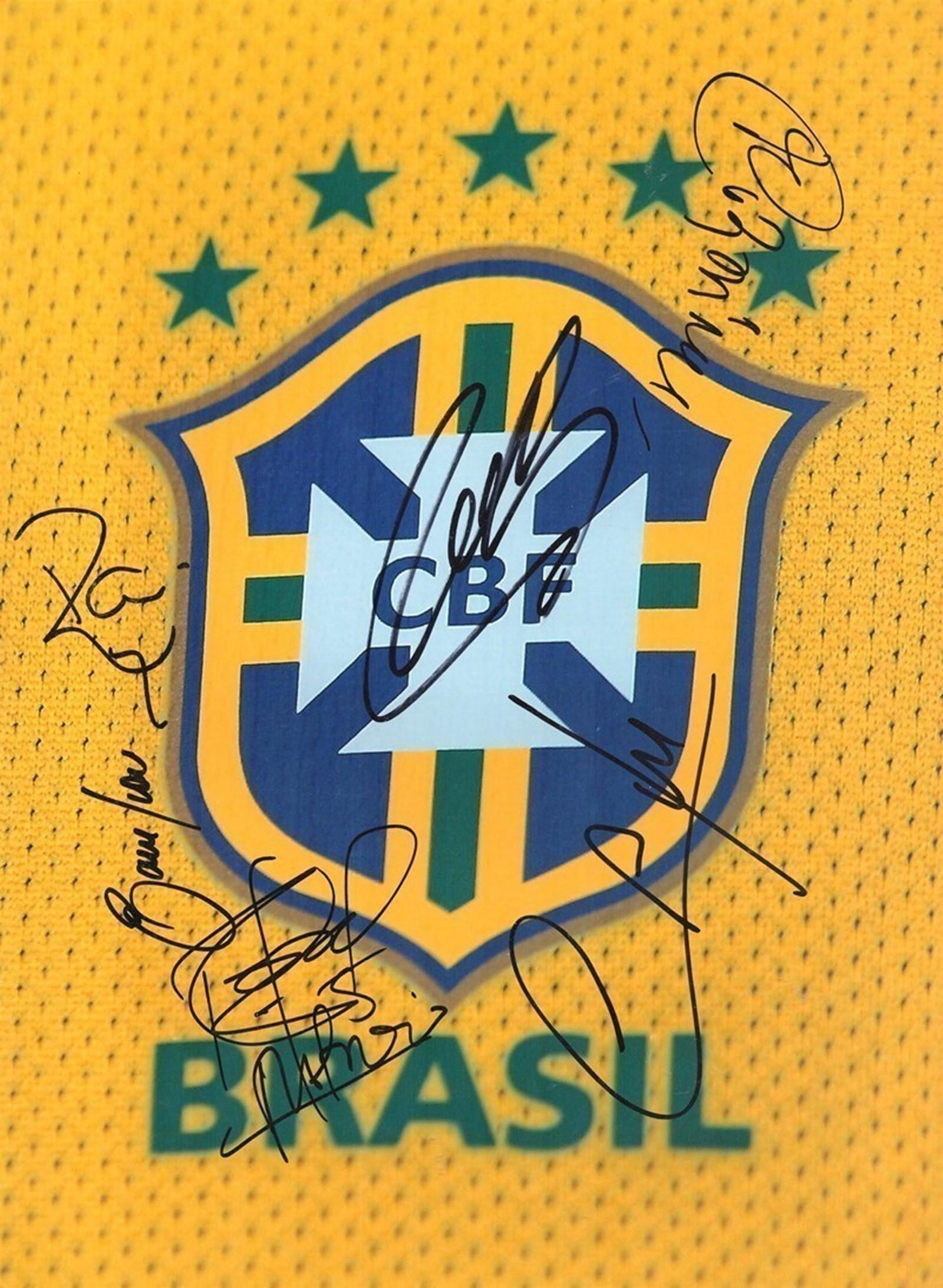 Football Brazil multi signed 16 x 12-inch colour photo.: Football Brazil multi signed 16 x 12-inch colour football photo. Good Condition. Good condition. All autographs come with a Certificate of Authenticity. We combine postage on multiple winning lots and