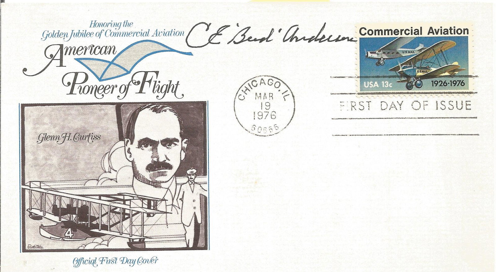 WW2 US fighter ace Bud Anderson signed 1976 US pioneers (1 of 1)