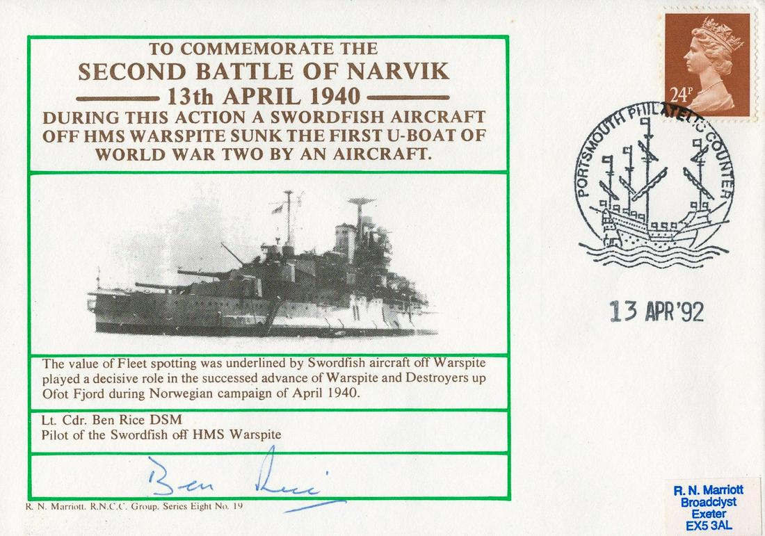 WW2 Navy cover Lt Cdr Ben Rice DSM Signed FDC. To (1 of 1)