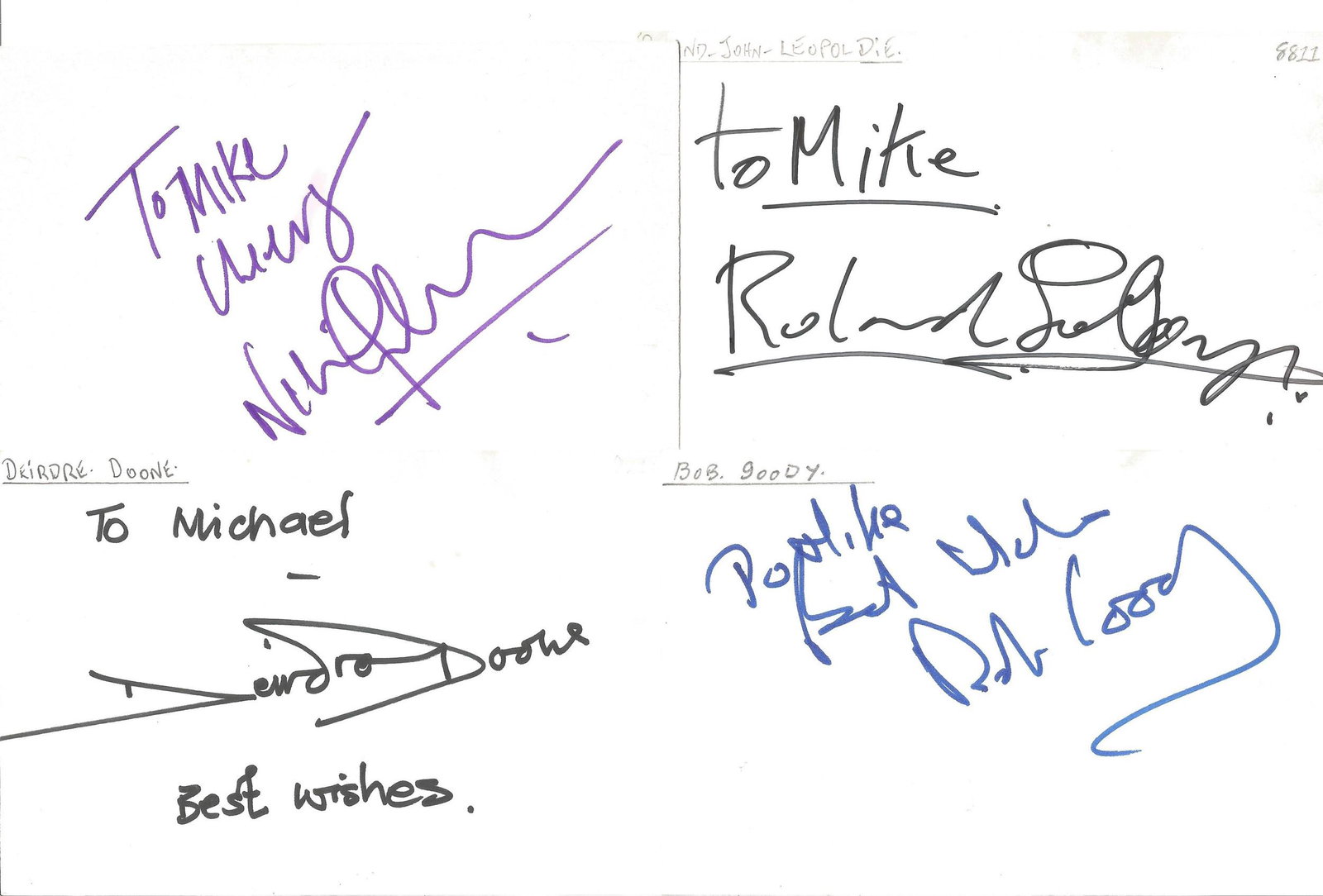 Collection of 50 Actor and Actress Signed 6 x 4 White: Collection of 50 Actor and Actress Signed 6 x 4 White Cards, Including Sean Baker, Justin Barley, Cameron Ball, Nicholas Bishop, Martin Ball, David Ball, Bob Goody, Frank Barrie, Gavin Barnes, Brent B