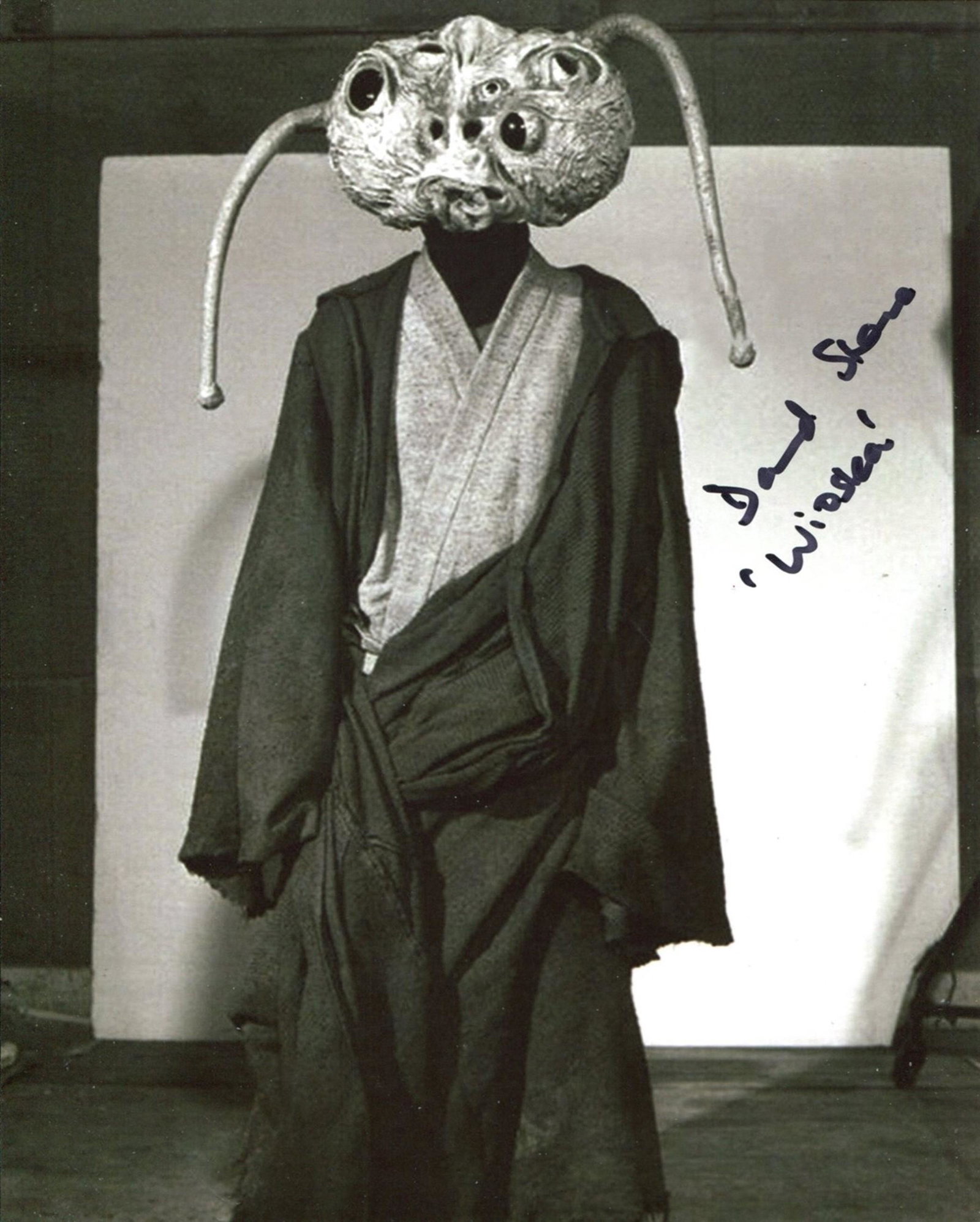 Star Wars 8x10 photo from Return of the Jedi, signed by: Star Wars 8x10 photo from Return of the Jedi, signed by actor David Stone as Wioslea. Good condition. All autographs come with a Certificate of Authenticity. We combine postage on multiple winning lot