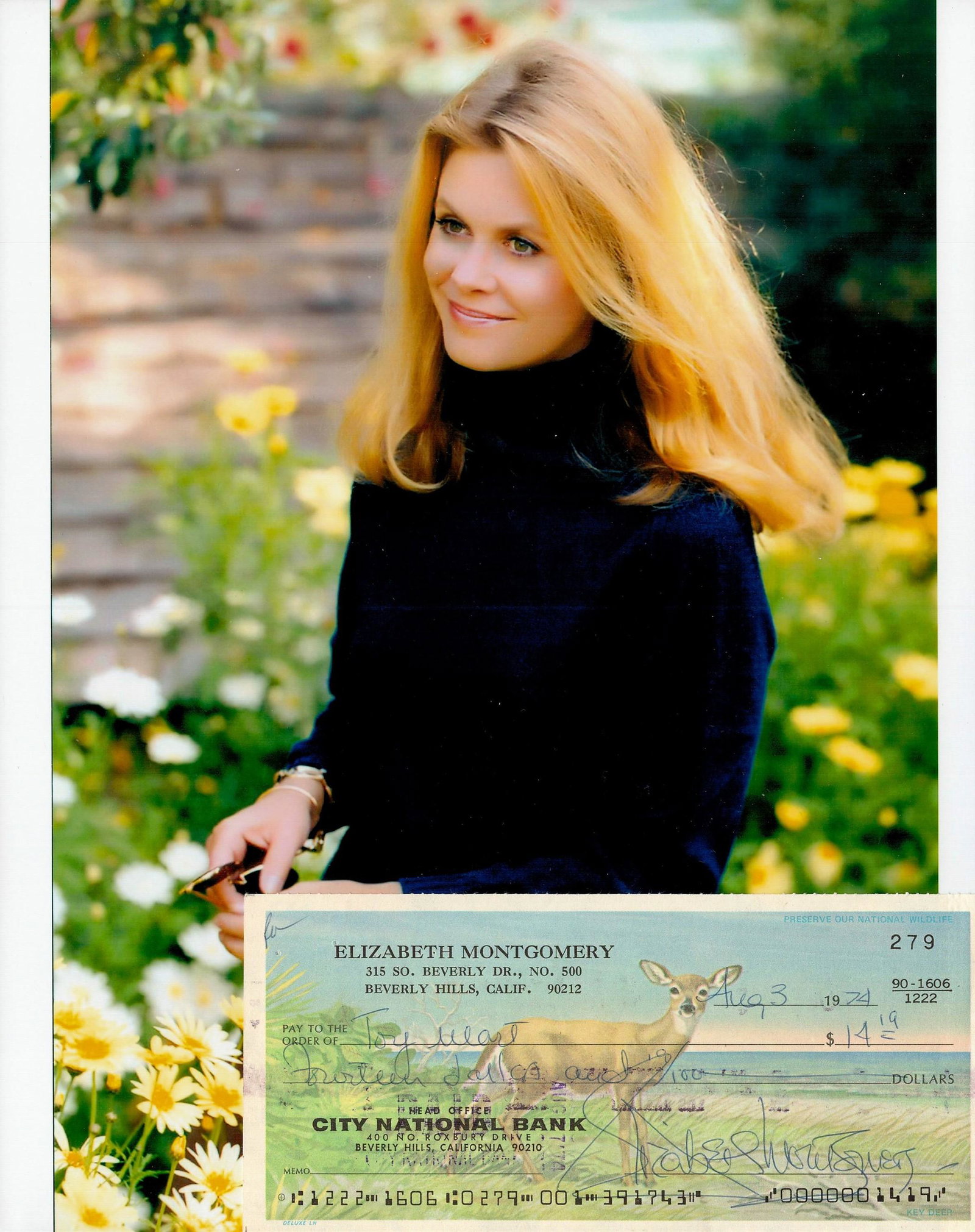 Elizabeth Montgomery signed cheque with 10x8 colour (1 of 1)