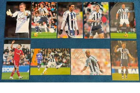 West Bromwich Albion FC. Collection of 9 Signed Photos: West Bromwich Albion FC. Collection of 9 Signed Photos including Jonas Olsson, Ben Foster, and seven others. Good signatures. Good condition. All autographs come with a Certificate of Authenticity. We
