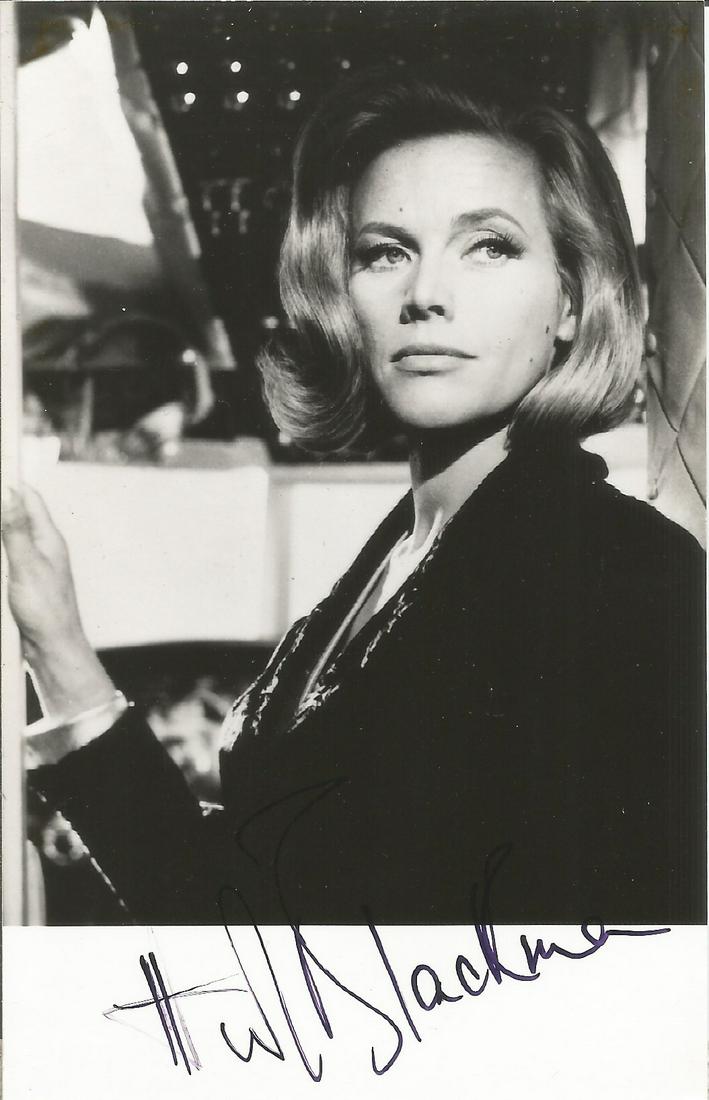 Honor Blackman signed James Bond 5x3 inch black and (1 of 1)