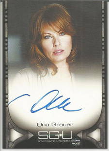 Ona Grauer signed Stargate Universe limited edition: Ona Grauer signed Stargate Universe limited edition card signed as she plays Emily Young in the military science fiction television series. Good condition. All autographs come with a Certificate of Au