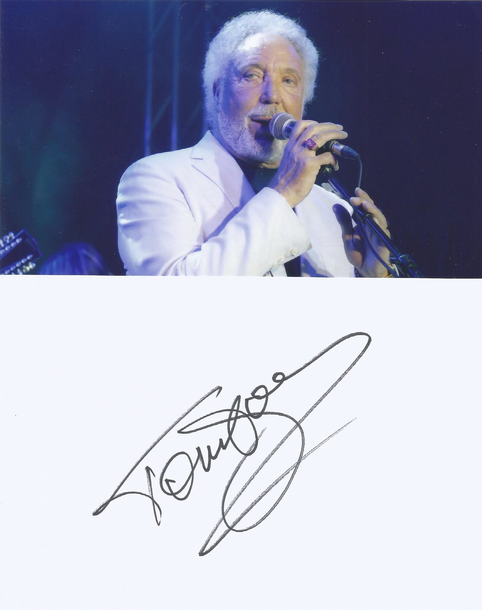 Tom Jones famous Welsh singer song writer and tv: Tom Jones famous Welsh singer song writer and tv personality most recently as a mentor on the tv show The Voice. 8x6 signature piece with 10x8 colour photo. Good condition. All autographs come with a 