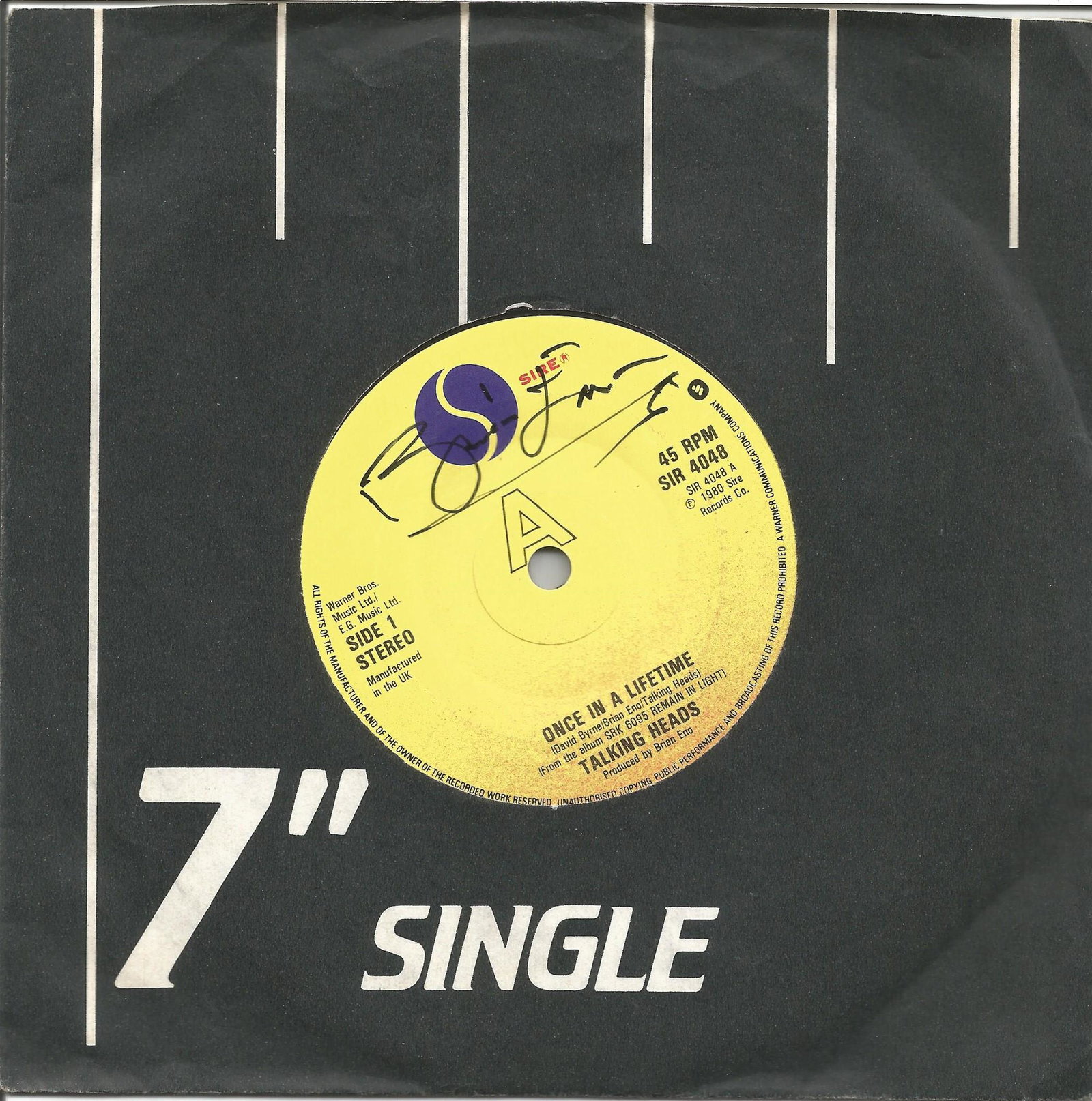 Brian Eno of Talking Heads signed 45rpm record.Good (1 of 1)