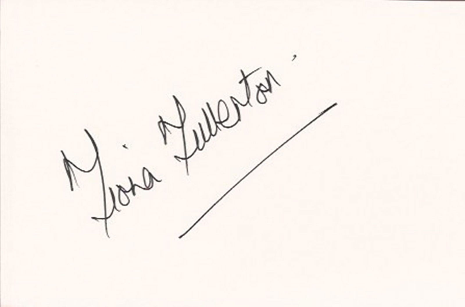 Fiona Fullerton signed 6x4 orange card. Fullerton is (0012) on Feb 25