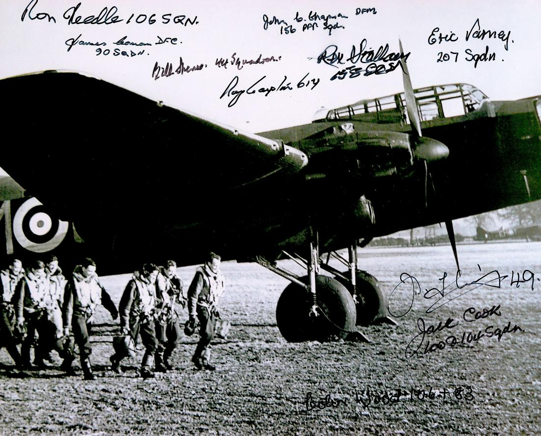 WW2 Print approx 8 x 10 Lancaster Photo Signed by 10 Bomber Command Veterans includes Flt Sgt John (1 of 1)