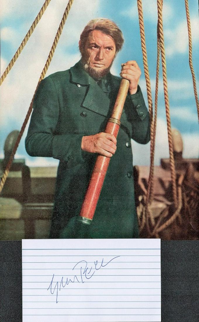 Gregory Peck (1916 2003) Actor Signed Lined Card With Vintage Moby Dick Picture. Good condition. All (1 of 1)
