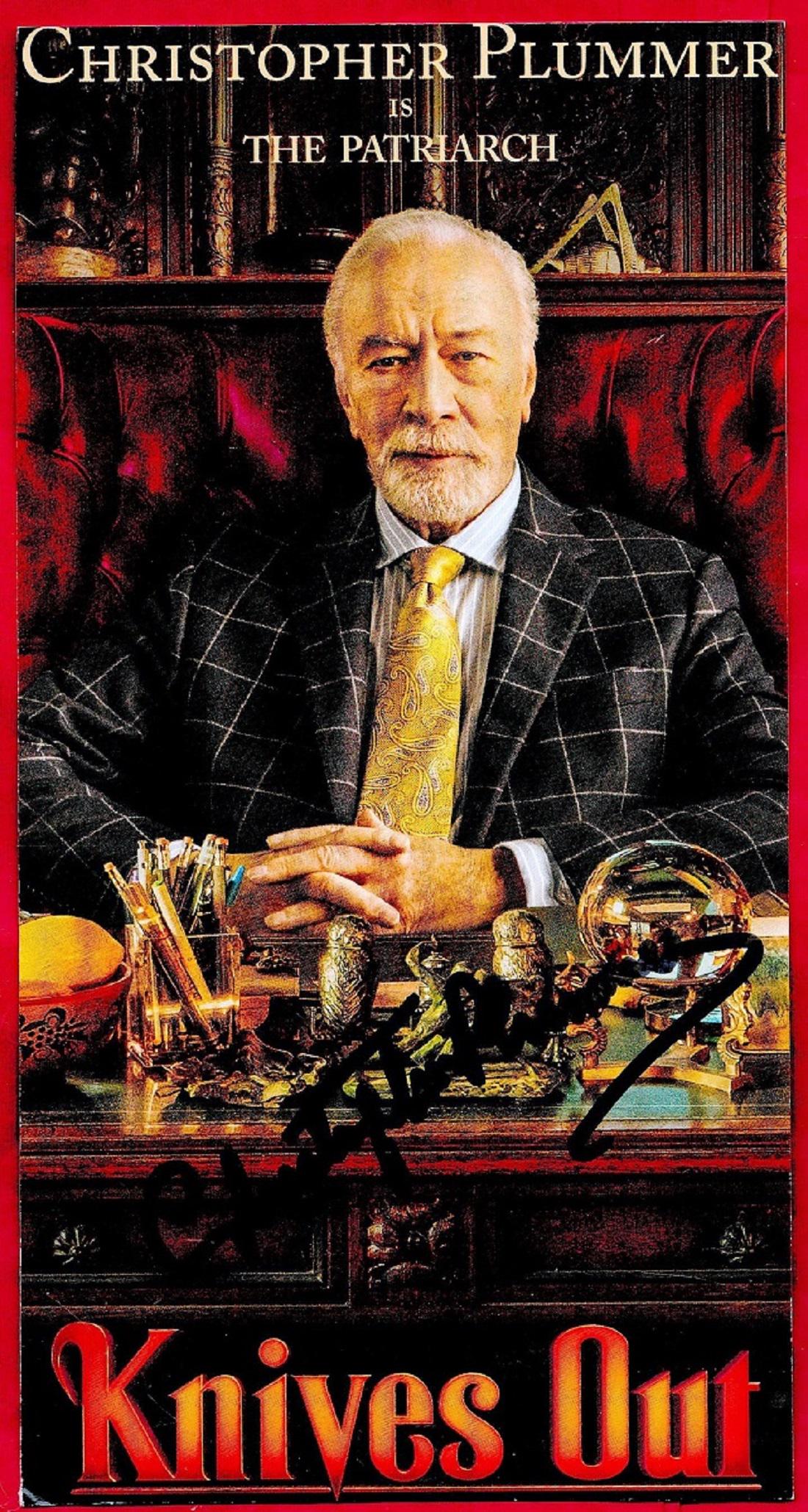 Christopher Plummer, actor, a signed 8. 5x4. 5 advertising card for the film, Knives Out. Good (1 of 1)