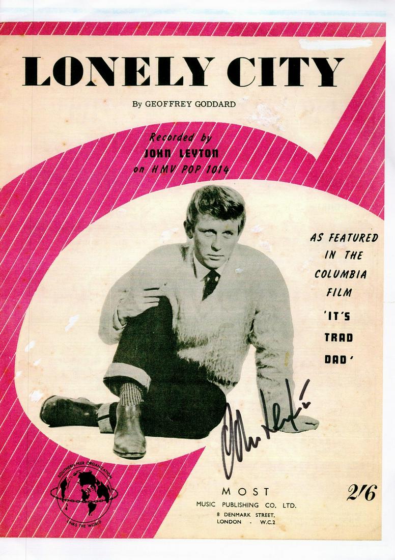 John Leyton signed Lonely City music score sheet signature on the cover. John Dudley Leyton (born 17 (1 of 1)