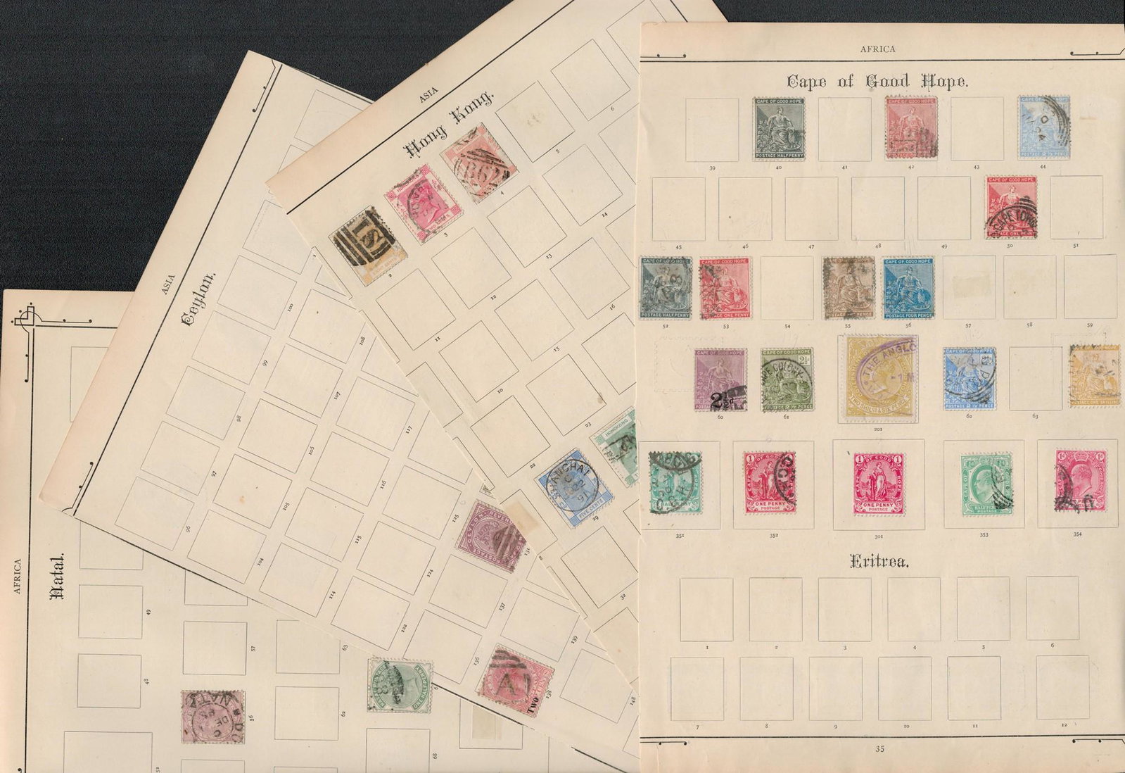 11 BCW Sheets from old stamp collection, Cape Of Good Hope, Ceylon, Hong Kong, Natal. Good: 11 BCW Sheets from old stamp collection, Cape Of Good Hope, Ceylon, Hong Kong, Natal. Good condition. All autographs come with a Certificate of Authenticity. We combine postage on multiple winning lot