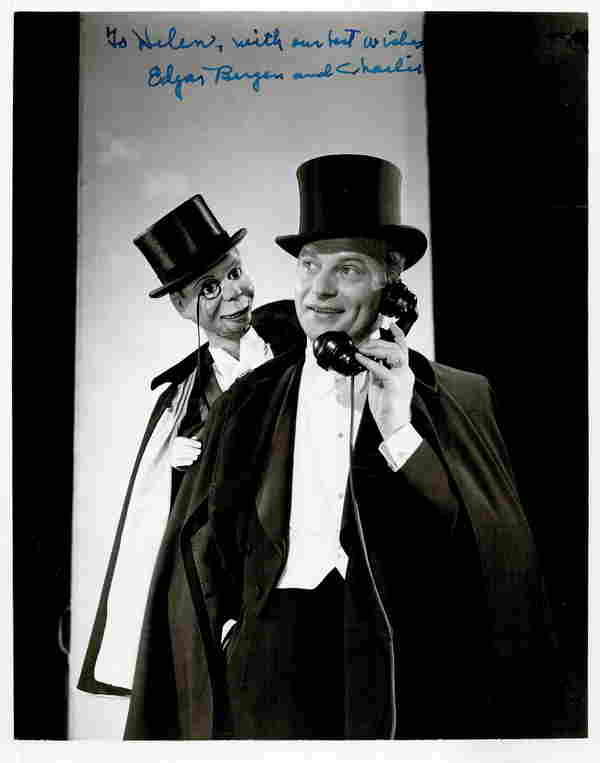 Ventriloquist Edgar Bergen signed vintage 10 x 8 inch b/w photo with