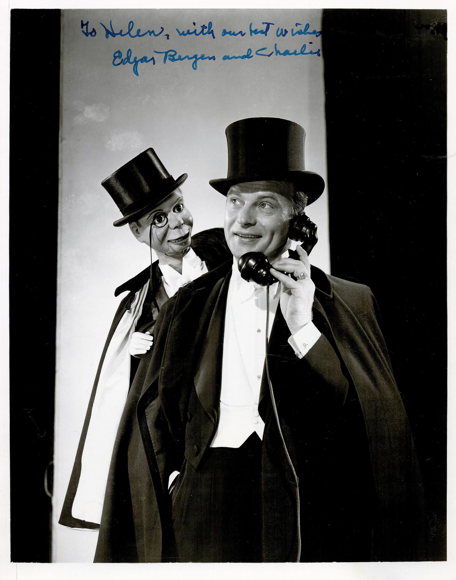 Ventriloquist Edgar Bergen signed vintage 10 x 8 inch b/w photo with