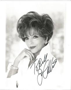 Joan Collins signed 10x8 black and white photo dedicated. Dame Joan Henrietta Collins DBE (born 23: Joan Collins signed 10x8 black and white photo dedicated. Dame Joan Henrietta Collins DBE (born 23 May 1933) is an English actress, author, and columnist. Collins is the recipient of several