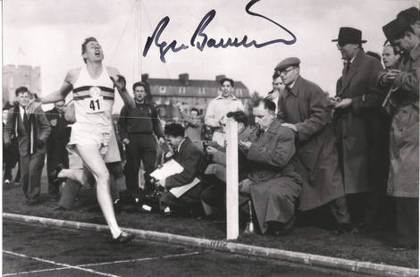 Roger Bannister signed 9x6 First Four Sub Minute Mile black and white photo. Sir Roger Gilbert: Roger Bannister signed 9x6 First Four Sub Minute Mile black and white photo. Sir Roger Gilbert Bannister CH CBE FRCP (23 March 1929 â€“ 3 March 2018) was an English middle-distance athlete and