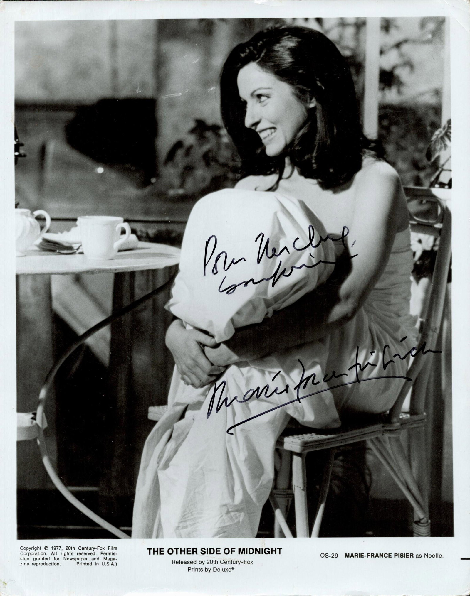 Marie France Pisier signed The Other Side of Midnight black and white promo photo. Marie France (1 of 1)