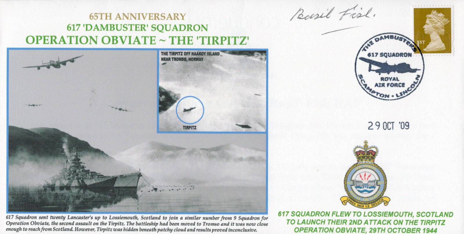 WW2 W O Basil Fish Signed 65th Anniversary Operation Obviate- The Tirpitz FDC. 1 of 20 Covers (1 of 1)