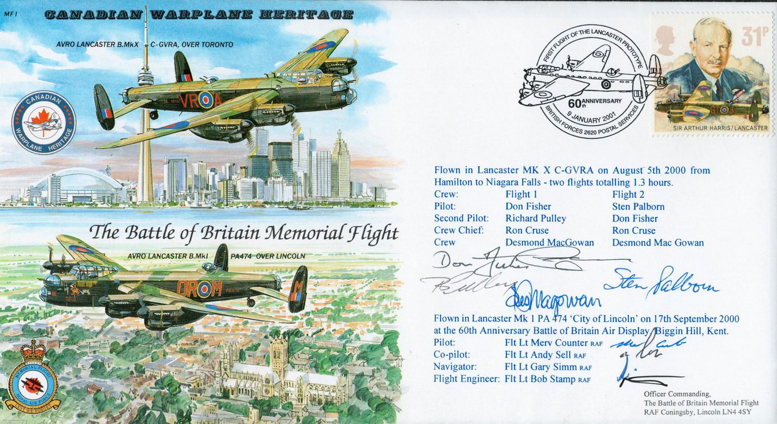 WW2 Multi Signed Canadian Warplane Heritage Battle of Britain Memorial Flight MF1 FDC. Signed by (1 of 1)