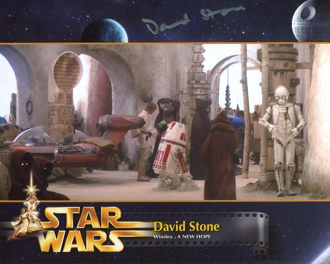 Star Wars A New Hope 8x10 photo signed by actor David Stone, pictured as 'Wioslea' in a scene from (1 of 1)