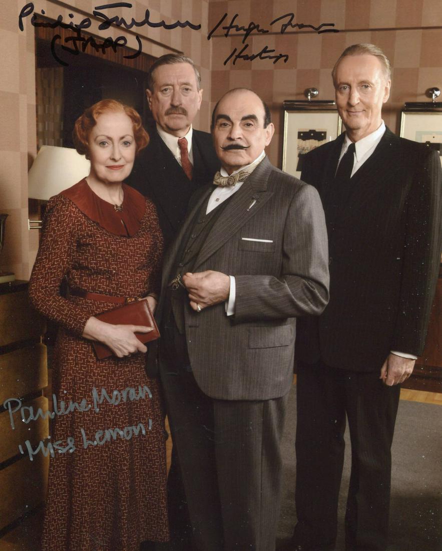 Poirot cast signed photo 8x10 photo signed by Hugh Fraser (Captain Hastings), Pauline Moran (Miss (1 of 1)
