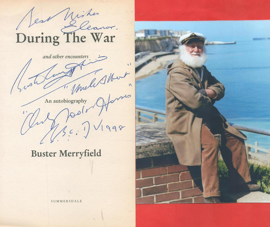 Buster Merryfield signed 9x5 During the War Book page and superb 7x5 colour photo. Harry Buster: Buster Merryfield signed 9x5 During the War Book page and superb 7x5 colour photo. Harry Buster Merryfield (27 November 1920 - 23 June 1999) was an English actor best known for starring as Uncle Alber