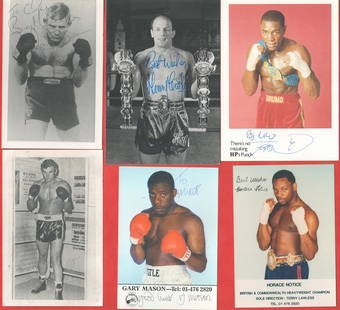 Boxing British Heavyweight collection 6 fantastic, signed photos from legends of the fight game: Boxing British Heavyweight collection 6 fantastic, signed photos from legends of the fight game includes Henry Cooper, Joe Bugner, Richard Dunn, Frank Bruno, Gary Mason and Horace Notice. Good conditi