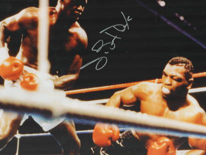 Boxing James Buster Douglas signed 16x12 colour photo pictured during his shock victory over Mike: Boxing James Buster Douglas signed 16x12 colour photo pictured during his shock victory over Mike Tyson in 1990. Good condition. All autographs come with a Certificate of Authenticity. We combine post