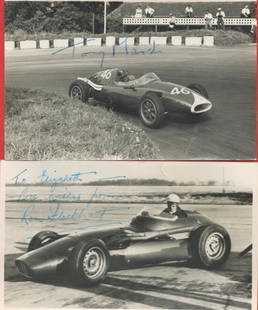 Motor Racing Tony Marsh and Ron Flockhart Signed on Separate Black and White Photos. Flockhart Photo: Motor Racing Tony Marsh and Ron Flockhart Signed on Separate Black and White Photos. Flockhart Photo Dedicated. Great Signatures. Photos Measure 5. 5 x 3. 5 inches. Good condition Est.