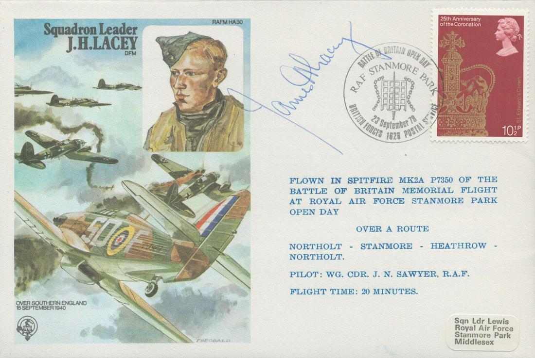 WW2 Sqn Ldr James Lacey Signed Personal Flown FDC RAFM HA30. 877 of 1285 Certified Copies Issued. (1 of 1)