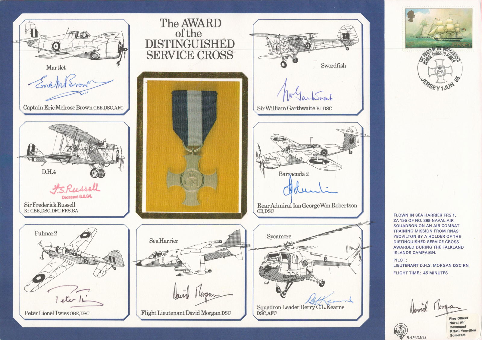 WW2 multisigned cover. Award of the Distinguished Service Cross signed by Eric Brown, Fred Russell (1 of 1)