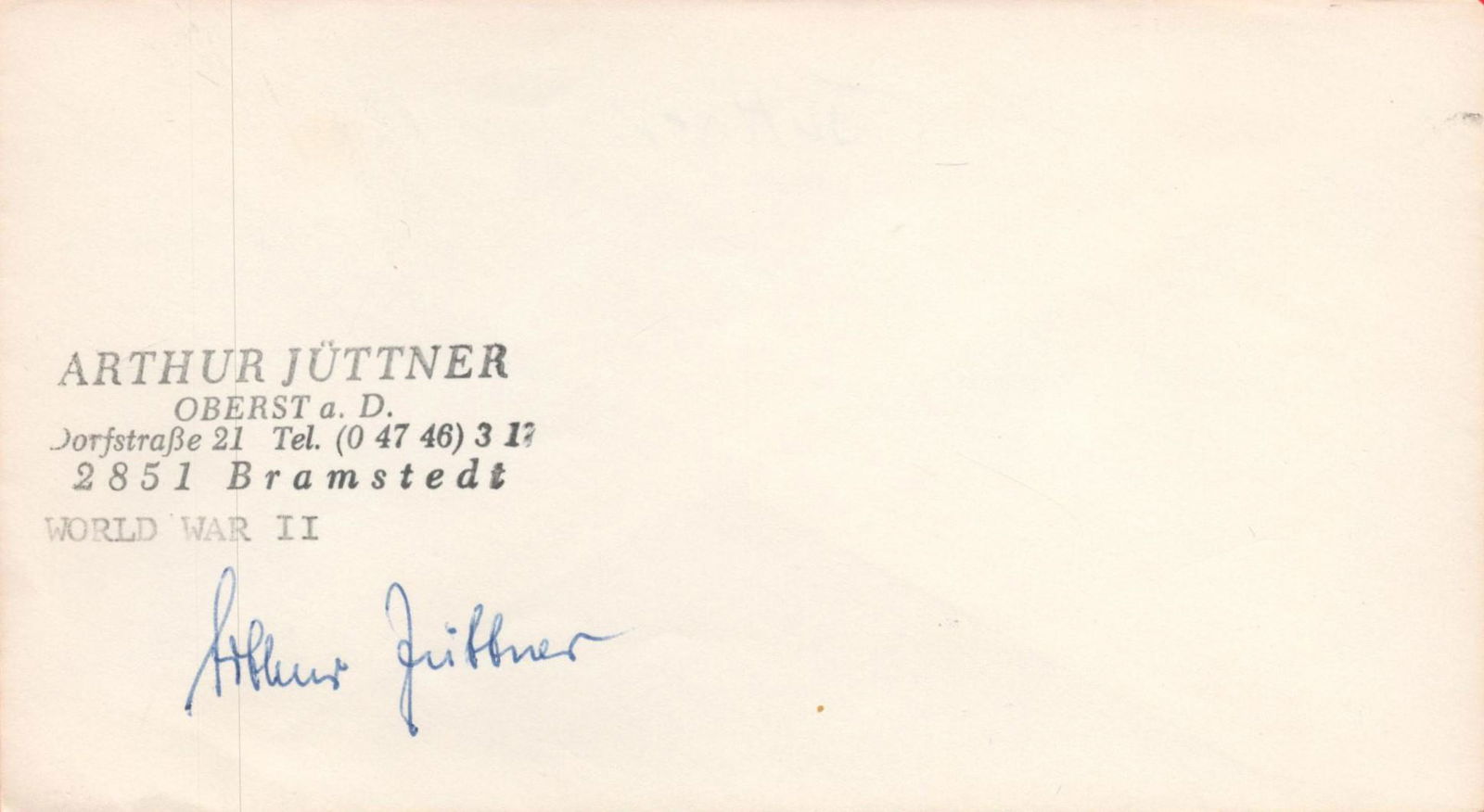 WW2 Col Arthur Juttner Signed Envelope with personal Stamp. Arthur Juttner (18 August 1908 - 1 (1 of 1)