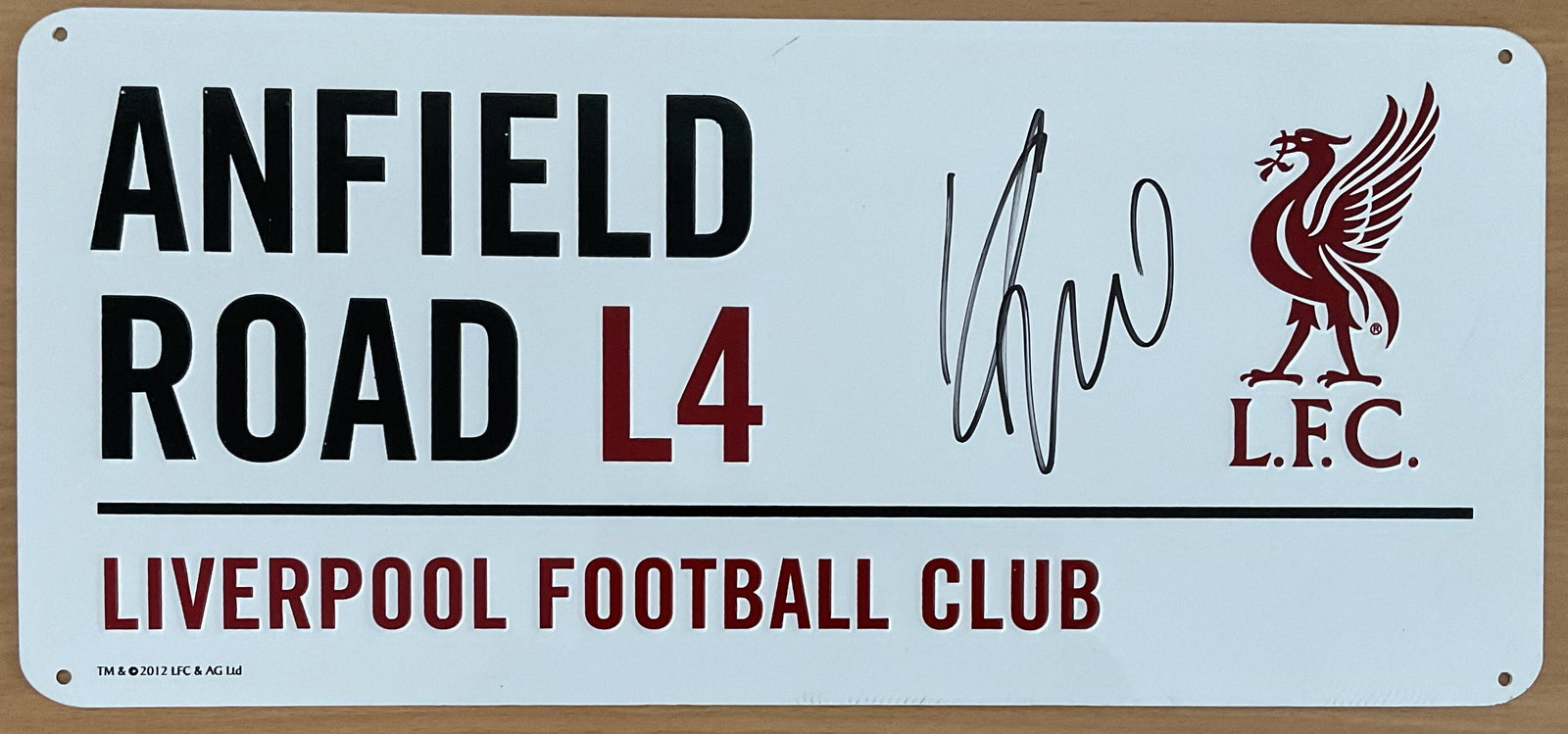 Football Jurgen Klopp signed Anfield Road L4 Liverpool Football Club metal road sign. Good (1 of 1)