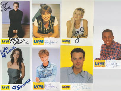 TV Live and Kicking collection 7 signed photos from the BBC Children TV programme of the 90s: TV Live and Kicking collection 7 signed photos from the BBC Children TV programme of the 90s signatures include Jamie Theakston, Zoe Ball, Andi Peters, Emma Forbes, Steve Wilson and Emma Ledden. Good