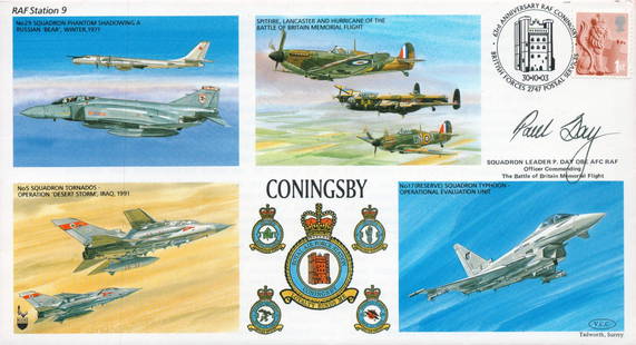 RAF Sqn Ldr Paul Day OBE AFC Signed RAF Coningsby RAF Station 9 Flown First Day Cover. Good: RAF Sqn Ldr Paul Day OBE AFC Signed RAF Coningsby RAF Station 9 Flown First Day Cover. Good condition. All autographs come with a Certificate of Authenticity. We combine postage on multiple winning