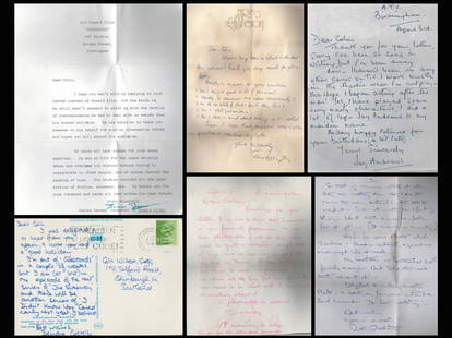 Crossroads collection of signed letters. Names such as Jane Rossington, Zeph Gladstone, Deirdre: Crossroads collection of signed letters. Names such as Jane Rossington, Zeph Gladstone, Deirdre Costello, Ronald Allen, Roger Tonge, Sonia Fox, Elisabeth Croft, Carolyn Jones, Tony Adams, Ann George,