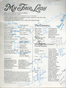 My Fair Lady 1978 Theatre Performance Programme at Haymarket Theatre, Signed by 20 Plus. To Name a: My Fair Lady 1978 Theatre Performance Programme at Haymarket Theatre, Signed by 20 Plus. To Name a Few Peter Land, Patrick McIntyre, Dave Atkins, Tony Britton, Anna Neagle, Richard Caldicot, Debbie