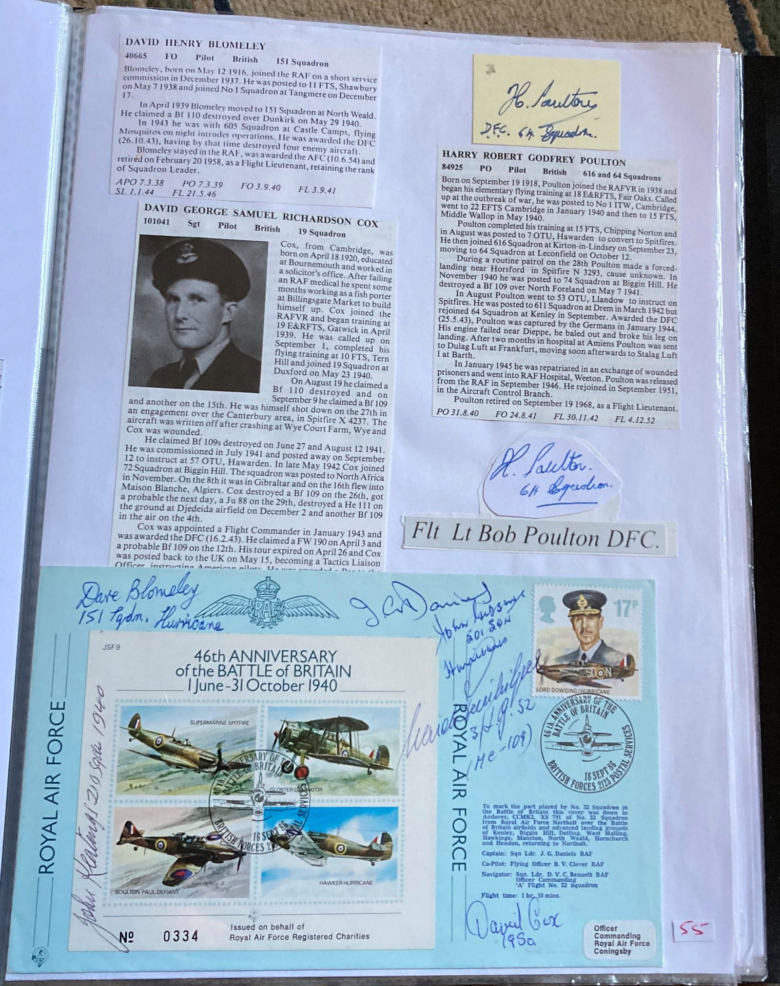 WW2 BOB fighter pilots Harry Poulton signed piece plus 46th ann BOB cover signed by David Cox, David (1 of 1)