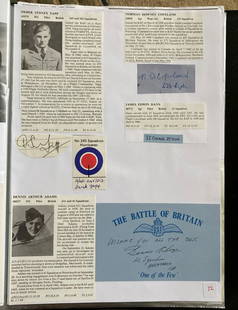 WW2 BOB fighter pilots Derek Yapp 245 sqn, Norman Copeland 235 sqn, James Dann 23 sqn, Dennis: WW2 BOB fighter pilots Derek Yapp 245 sqn, Norman Copeland 235 sqn, James Dann 23 sqn, Dennis Adams 611 sqn signature piece fixed with biographies to A4 page. WW2 RAF Battle of Britain pilot. All auto