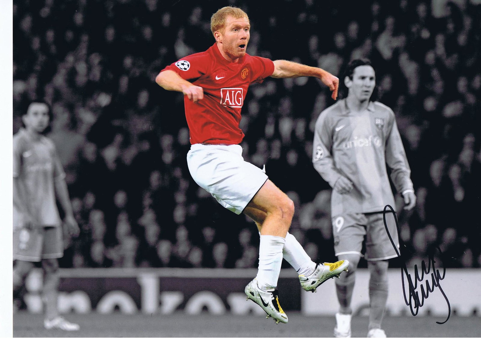 Football Autographed Paul Scholes 16 X 12 Photo: Colorized, Depicting Manchester United's Paul (1 of 1)
