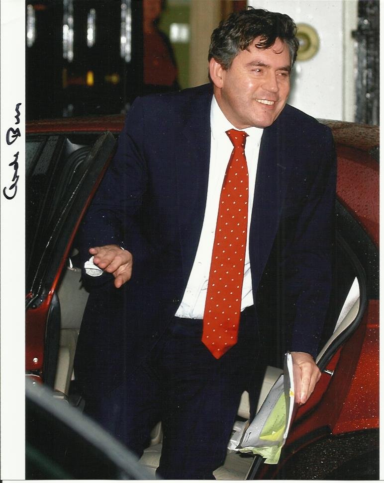Gordon Brown autographed photograph: LOT422 - Gordon Brown former Prime Minister signed 10 x 8 colour portrait photo, getting out of his car. Good condition