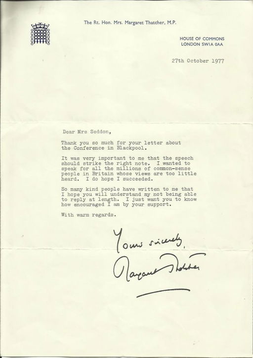 Margaret Thatcher Signed Typed Signed Letter Tls Dated May 16 2014 Chaucer Auctions In United Kingdom