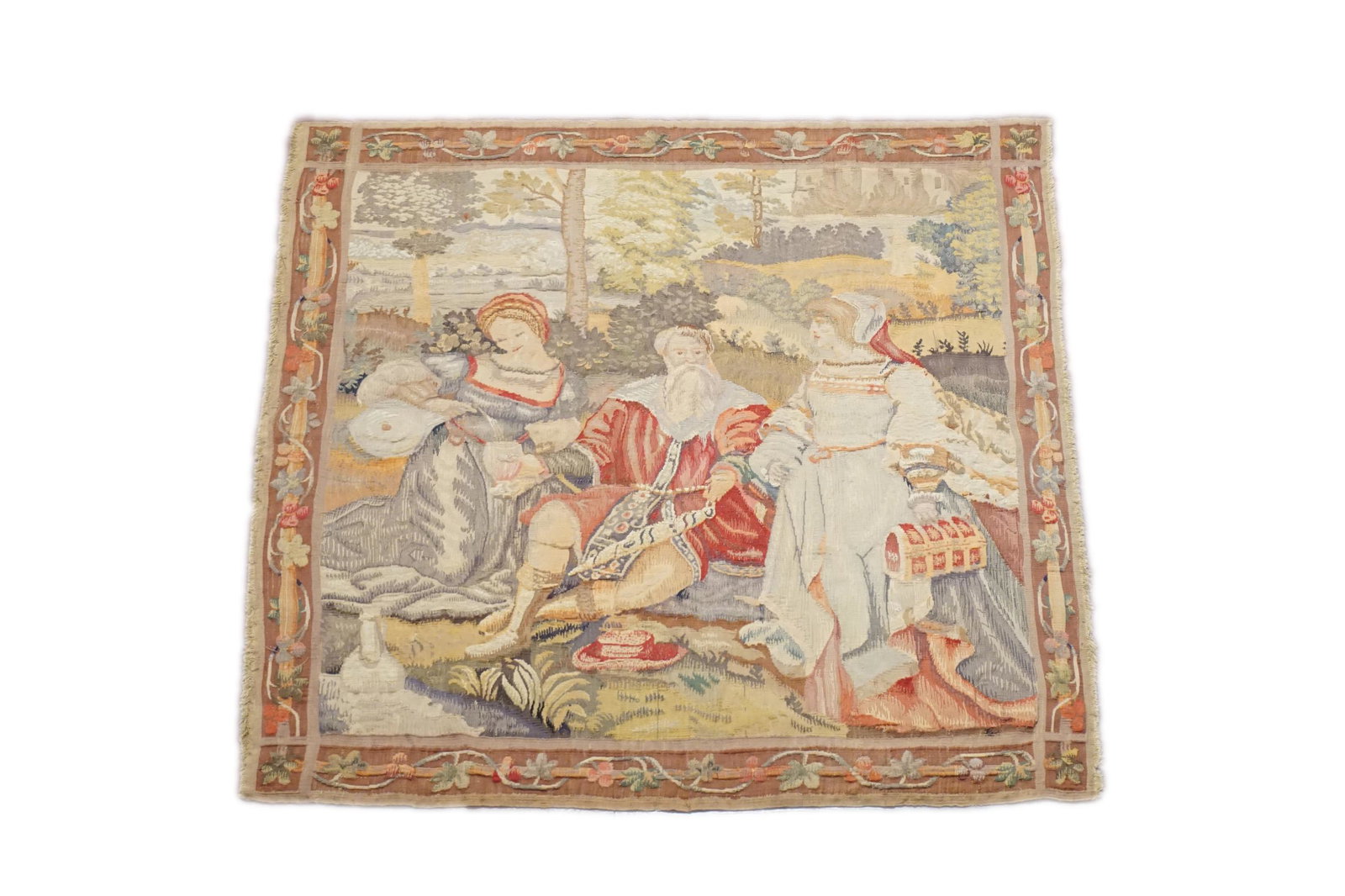 4X4 Antique French Tapestry Petit Point Landscape Wall (1 of 3)