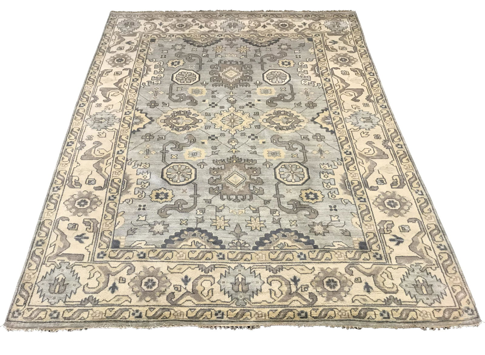 8X10 Oushak Area Rug Light-Blue Hand-Knotted Wool (1 of 5)