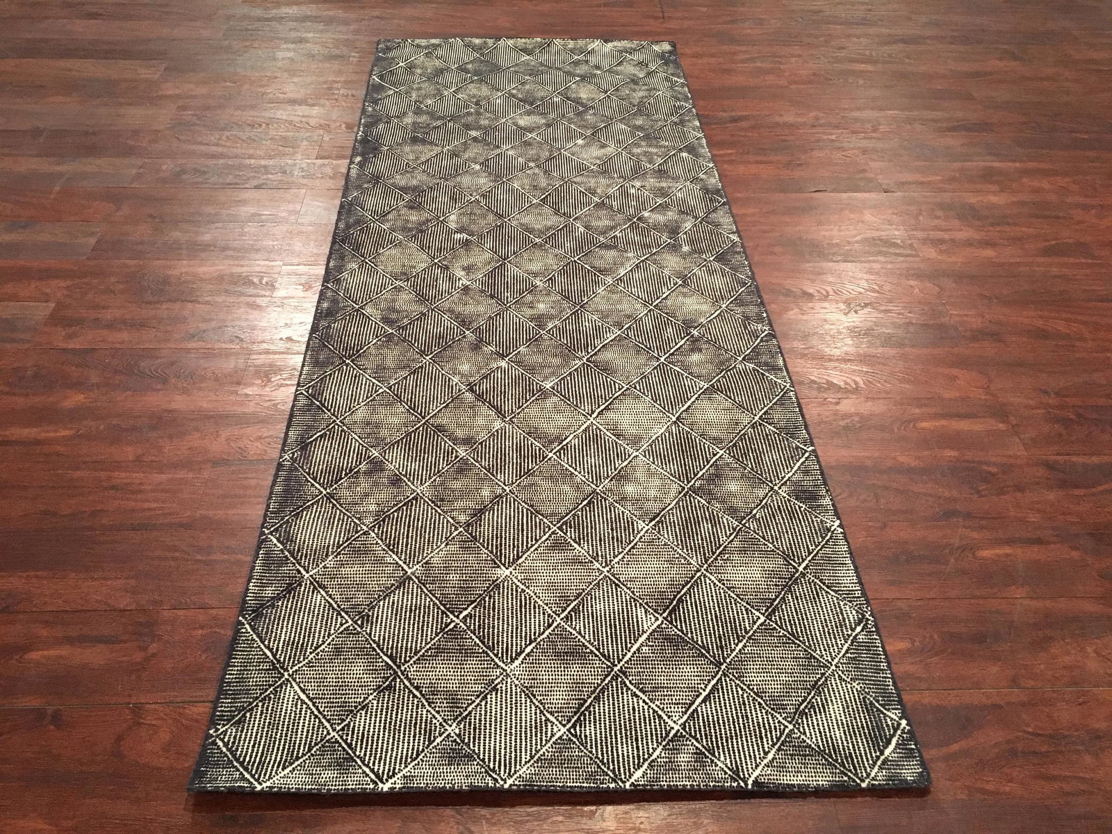 3X8 Handmade Zero Pile Wool Runner Modern Diamond (1 of 7)