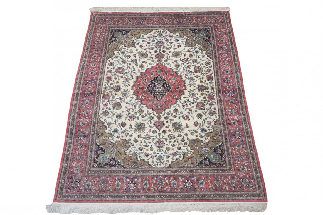 Vintage 8X11 Pure Silk Qum Fine Hand-Knotted Rug (1 of 7)