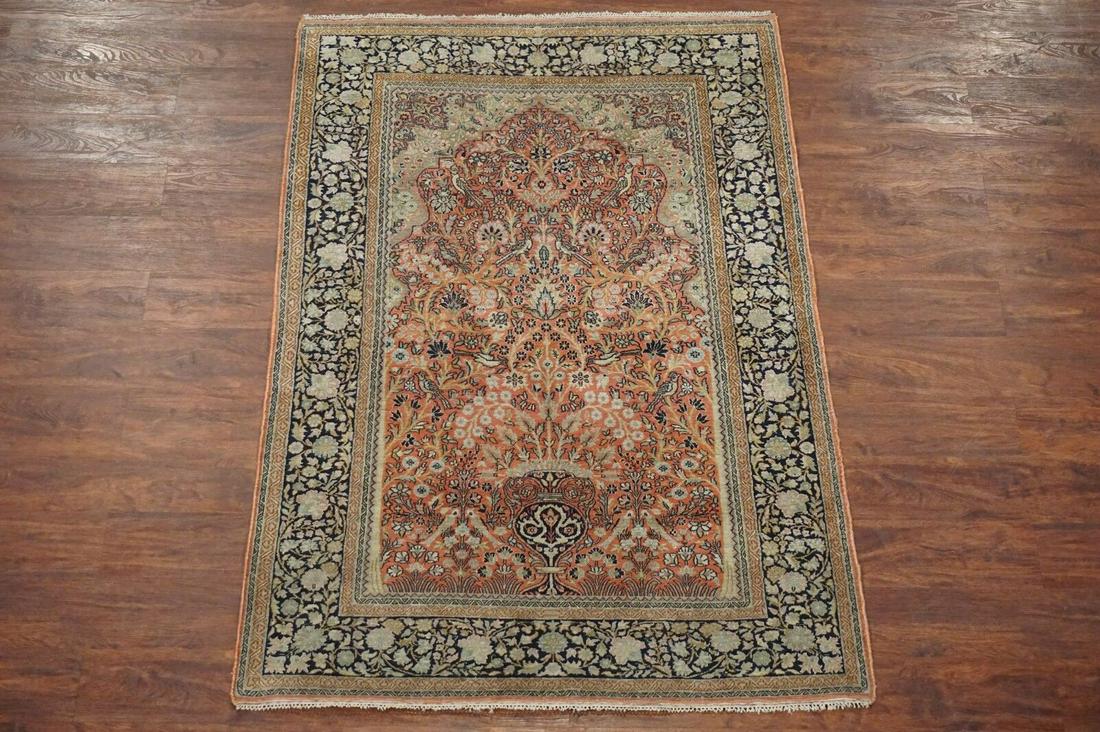 4X6 Pure Silk Kashmir Rug 1960s Hand-Knotted Carpet (1 of 5)